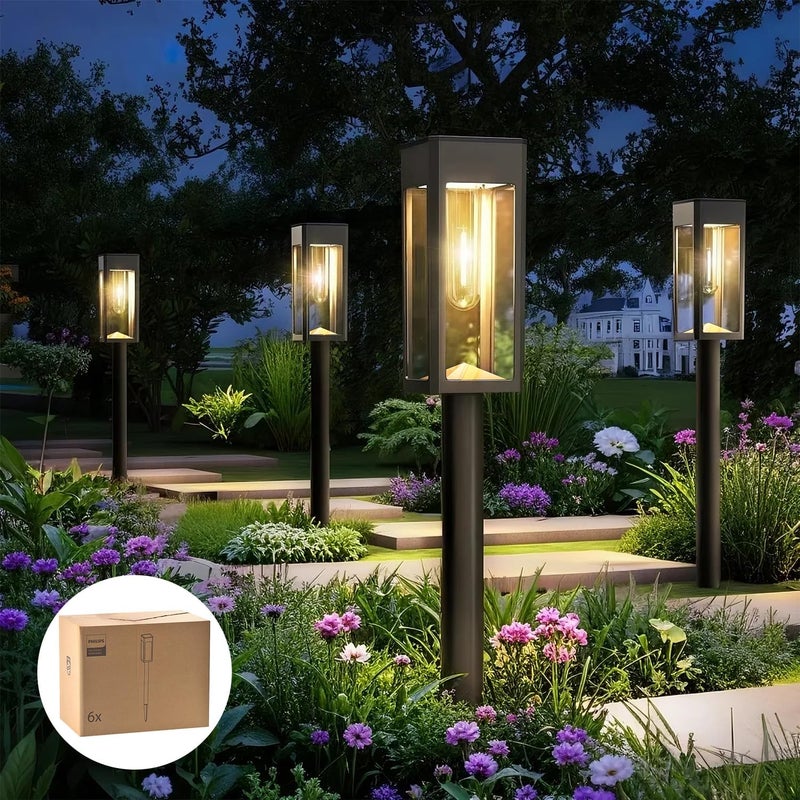 Philips 6 Packs Solar Pathway Lights Outdoor, Glass Metal Led Garden Landscape Lightings, 3000K Warm White, Waterproof for Decor Yard, Walkway, Patio, Driveway, Lawn - Image 1
